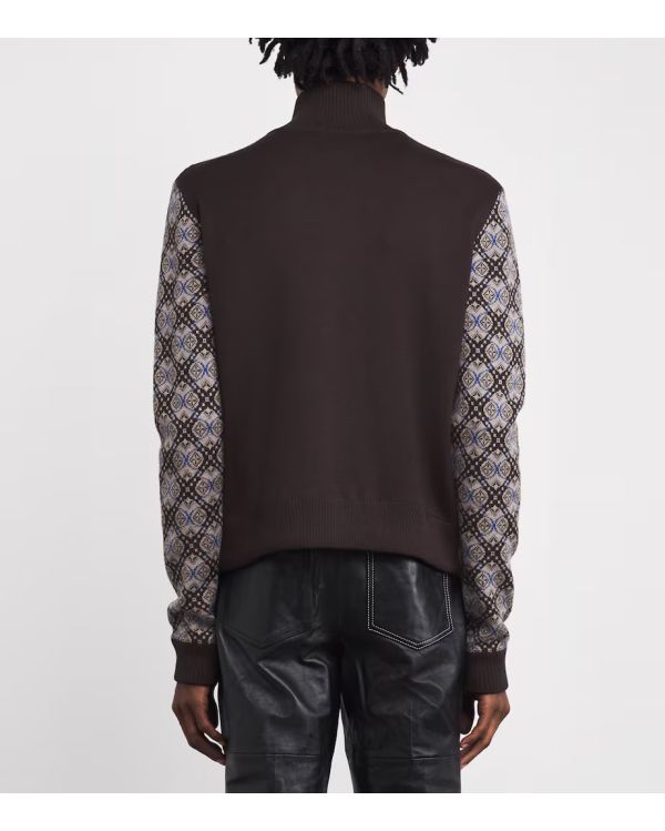WOOL JACQUARD KNIT BROWN GREY BLUE 2