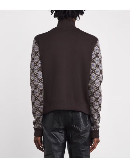 WOOL JACQUARD KNIT BROWN GREY BLUE