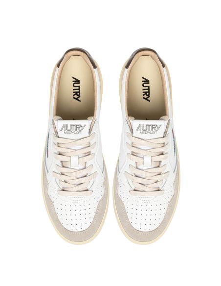 MEDALIST MEN'S LEATHER AND SUEDE SNEAKERS WHITE AND BROWN