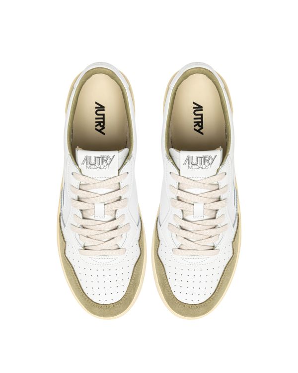 SNEAKERS MEDALIST HOMME CUIR BLANC ET DAIM GRAY GREEN
