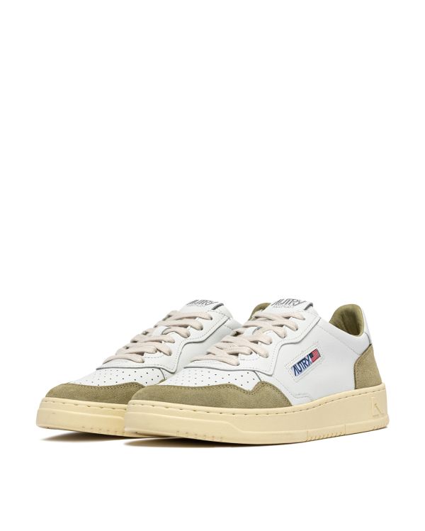 MEDALIST MEN'S WHITE LEATHER AND GRAY GREEN SUEDE SNEAKERS 2