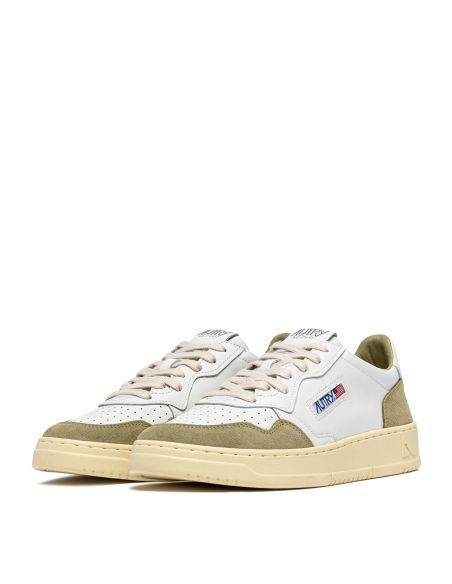 MEDALIST MEN'S WHITE LEATHER AND GRAY GREEN SUEDE SNEAKERS