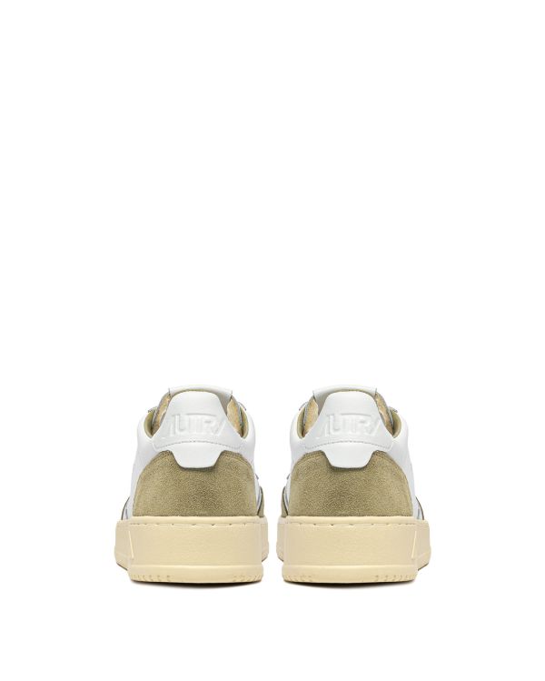 MEDALIST MEN'S WHITE LEATHER AND GRAY GREEN SUEDE SNEAKERS