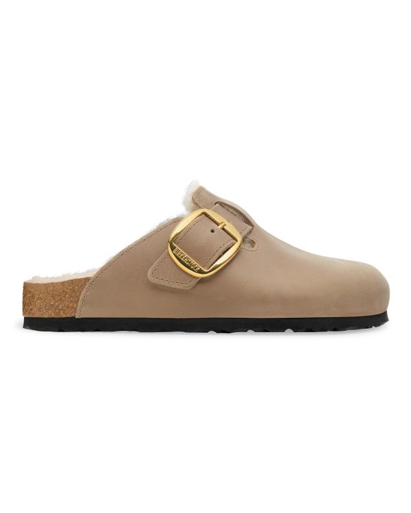 MULES BOSTON BIG BUCKLE SHEARLING TABACCO MARRON