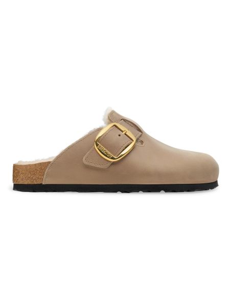 BOSTON BIG BUCKLE SHEARLING MULES TABACCO BROWN