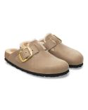 BOSTON BIG BUCKLE SHEARLING MULES TABACCO BROWN