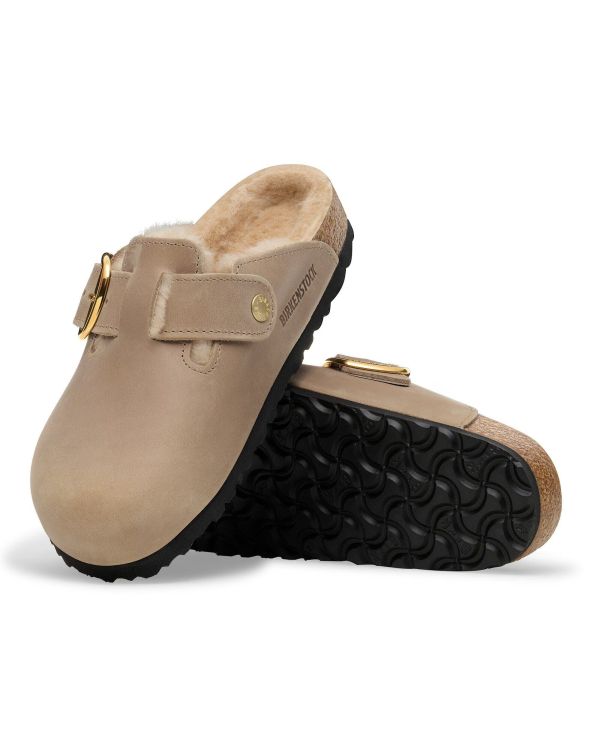 MULES BOSTON BIG BUCKLE SHEARLING TABACCO MARRON