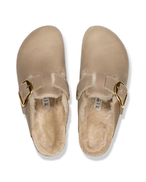 BOSTON BIG BUCKLE SHEARLING MULES TABACCO BROWN