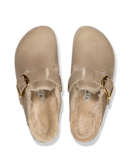 MULES BOSTON BIG BUCKLE SHEARLING TABACCO MARRON
