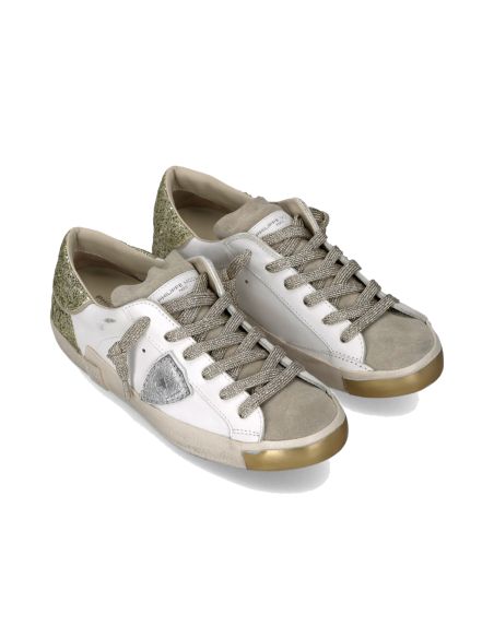 SNEAKERS PRSX FEMME BLANC OR ET PAILLETTE