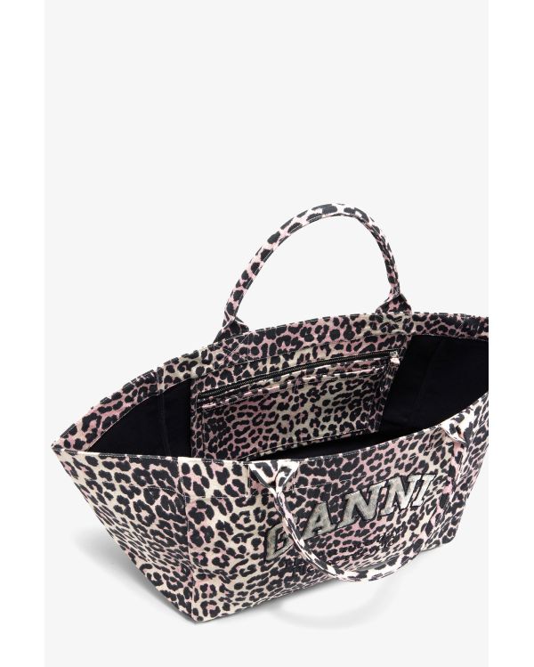 SAC FOURRE-TOUT XXL À SEQUINS LÉOPARD MAUVE