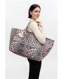 SAC FOURRE-TOUT XXL À SEQUINS LÉOPARD MAUVE
