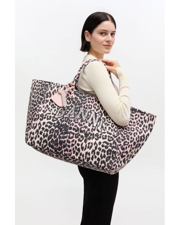 SAC FOURRE-TOUT XXL À SEQUINS LÉOPARD MAUVE