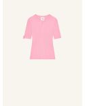 TSHIRT EN MAILLE CÔTELÉE AVEC BOUCLE ROSE