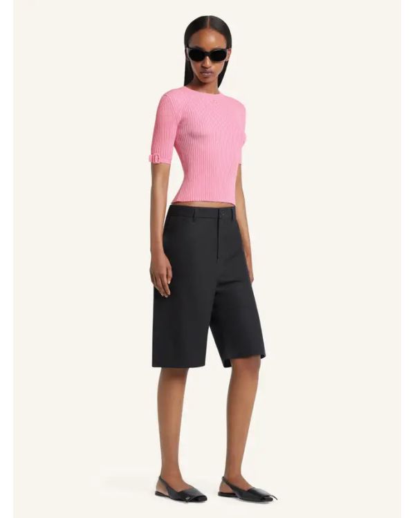 TSHIRT EN MAILLE CÔTELÉE AVEC BOUCLE ROSE 2