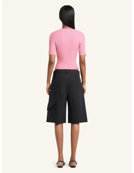 TSHIRT EN MAILLE CÔTELÉE AVEC BOUCLE ROSE