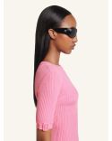 TSHIRT EN MAILLE CÔTELÉE AVEC BOUCLE ROSE