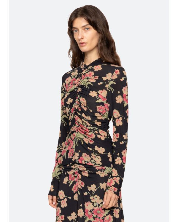 TOP CORNELIA L/S FLORAL PRINT BLACK
