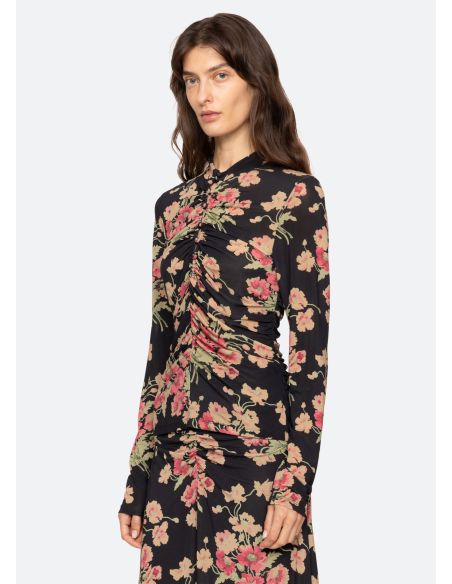 TOP CORNELIA L/S FLORAL PRINT BLACK