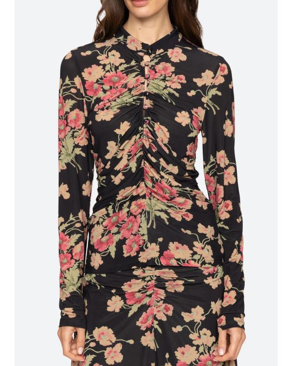 TOP CORNELIA L/S FLORAL PRINT BLACK