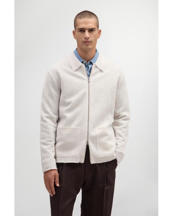 PULL JONAS FULL ZIP LAINE MÉRINOS IVOIRE