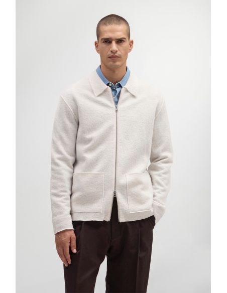 PULL JONAS FULL ZIP LAINE MÉRINOS IVOIRE