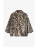VESTE EN COTON LAMINÉ LÉOPARD ALMOND MILK