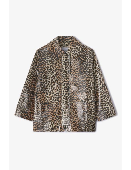 VESTE EN COTON LAMINÉ LÉOPARD ALMOND MILK