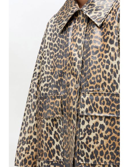 VESTE EN COTON LAMINÉ LÉOPARD ALMOND MILK