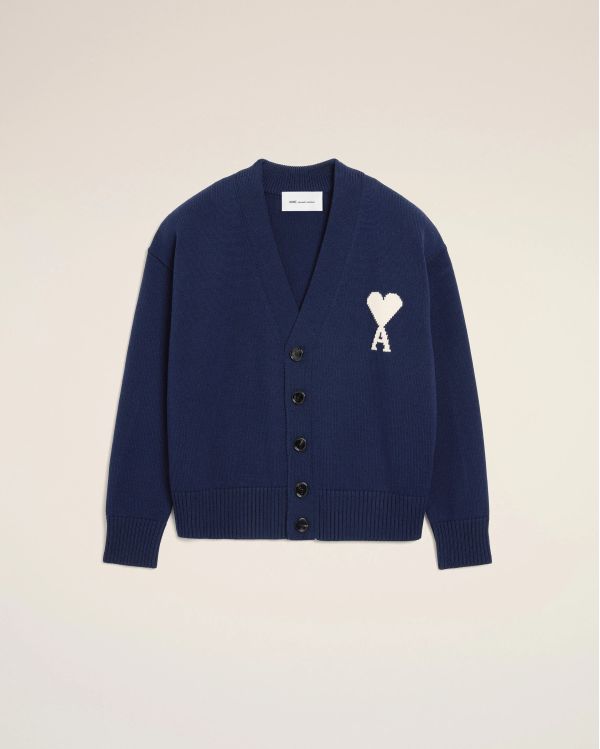 CARDIGAN AMI DE COEUR WOOL INK BLUE / ECRU