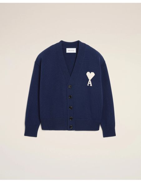 CARDIGAN AMI DE COEUR EN LAINE BLEU ENCRE / ECRU