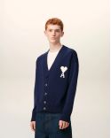 CARDIGAN AMI DE COEUR EN LAINE BLEU ENCRE / ECRU