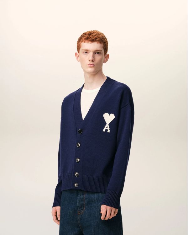 CARDIGAN AMI DE COEUR WOOL INK BLUE / ECRU