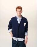 CARDIGAN AMI DE COEUR EN LAINE BLEU ENCRE / ECRU