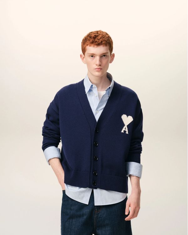 CARDIGAN AMI DE COEUR WOOL INK BLUE / ECRU 2