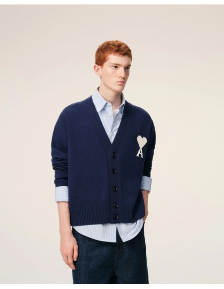 CARDIGAN AMI DE COEUR WOOL INK BLUE / ECRU