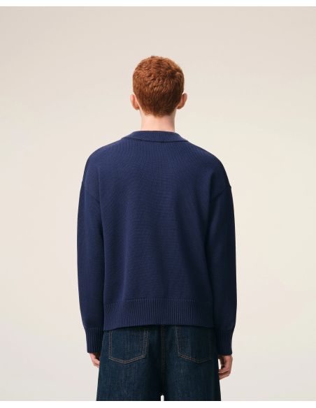 CARDIGAN AMI DE COEUR EN LAINE BLEU ENCRE / ECRU