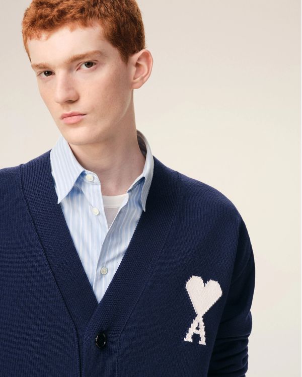CARDIGAN AMI DE COEUR WOOL INK BLUE / ECRU