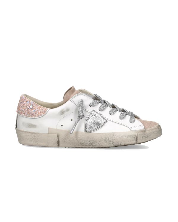 PRSX WOMEN SNEAKERS, WHITE, PINK AND SILVER GLITTERY