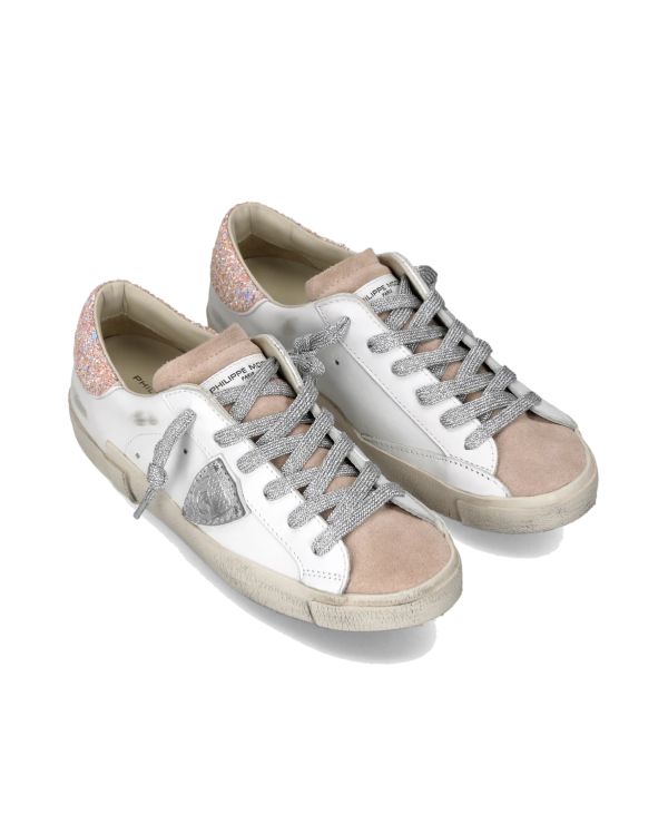 PRSX WOMEN SNEAKERS, WHITE, PINK AND SILVER GLITTERY 2