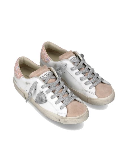 PRSX WOMEN SNEAKERS, WHITE, PINK AND SILVER GLITTERY