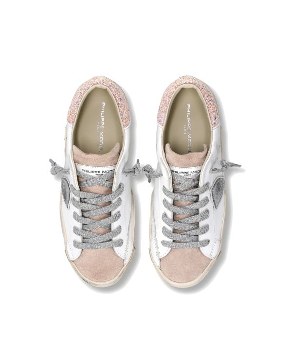 PRSX WOMEN SNEAKERS, WHITE, PINK AND SILVER GLITTERY