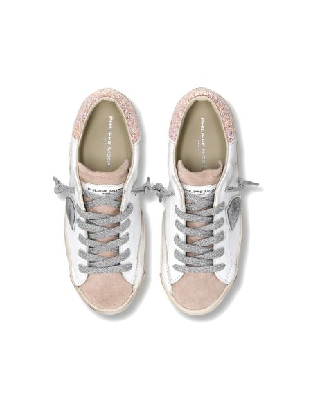 PRSX WOMEN SNEAKERS, WHITE, PINK AND SILVER GLITTERY