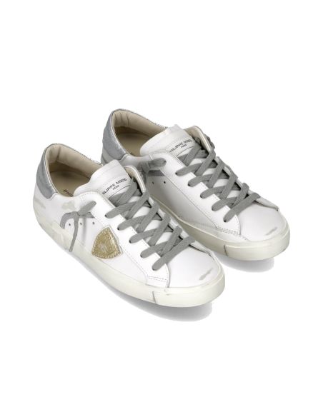 PRSX WOMEN WHITE AND METALLIC SILVER SNEAKERS