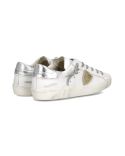 PRSX WOMEN WHITE AND METALLIC SILVER SNEAKERS