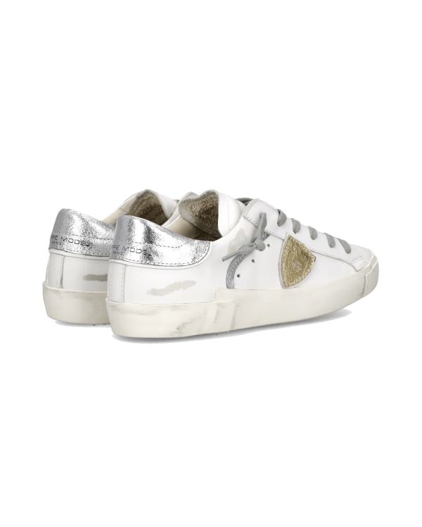 PRSX WOMEN WHITE AND METALLIC SILVER SNEAKERS
