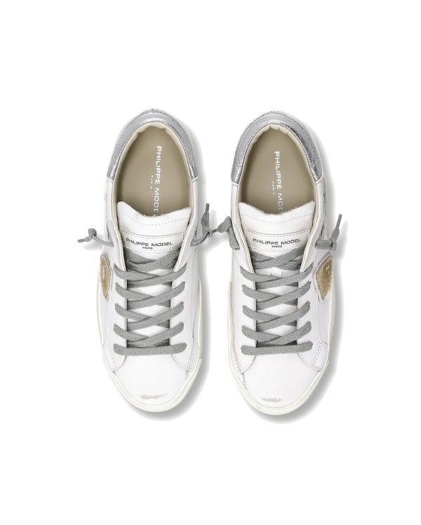PRSX WOMEN WHITE AND METALLIC SILVER SNEAKERS