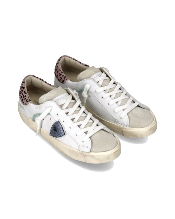 SNEAKERS PRSX FEMME BLANC BLEU CIEL ET LEOPARD ROSE 2