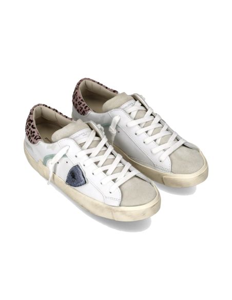 SNEAKERS PRSX FEMME BLANC BLEU CIEL ET LEOPARD ROSE