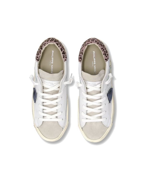 SNEAKERS PRSX FEMME BLANC BLEU CIEL ET LEOPARD ROSE
